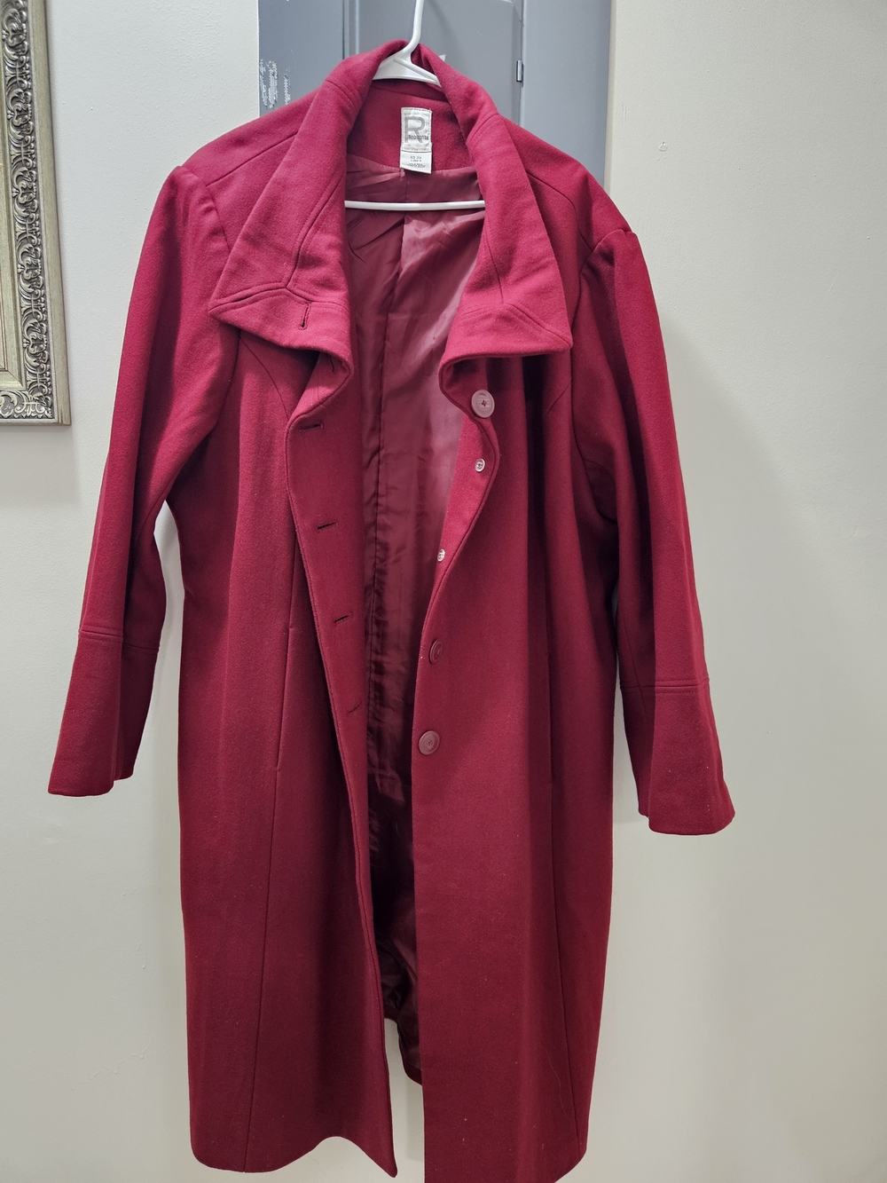 Roaman's Deep Red Wool-Blend Long Trench Coat